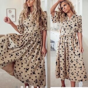 Jessa Kae‎ butterfly kisses puff sleeves midi dress XS wedding guest tuckernuck